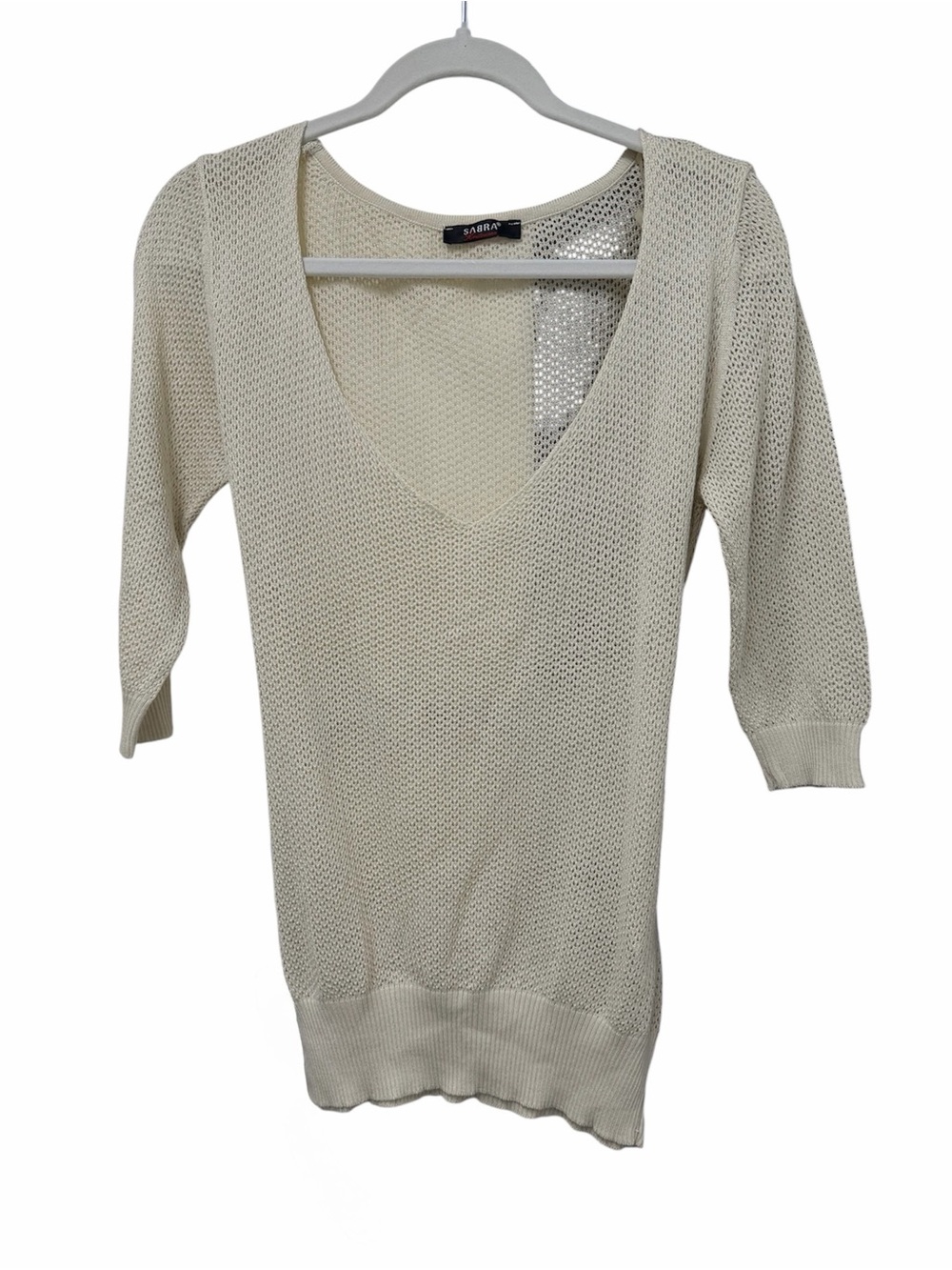 Sabra Cream Open Knit Deep V Sweater With Belt Size S